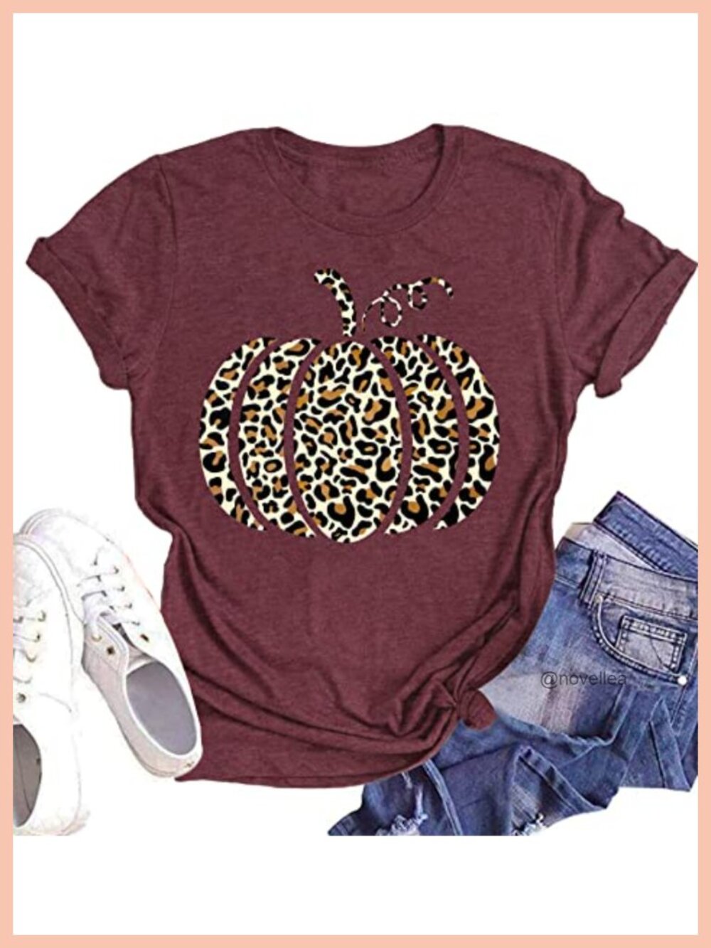 Leopard Pumpkin Graphic T-Shirt Women Halloween Fall Crew Neck Tee
